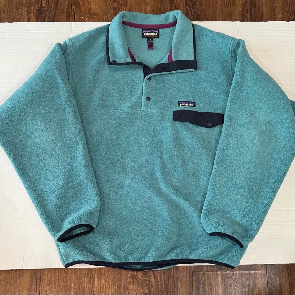 Vintage 90's Patagonia Synchilla Snap-T Pullover Men's Sz S Teal/Navy